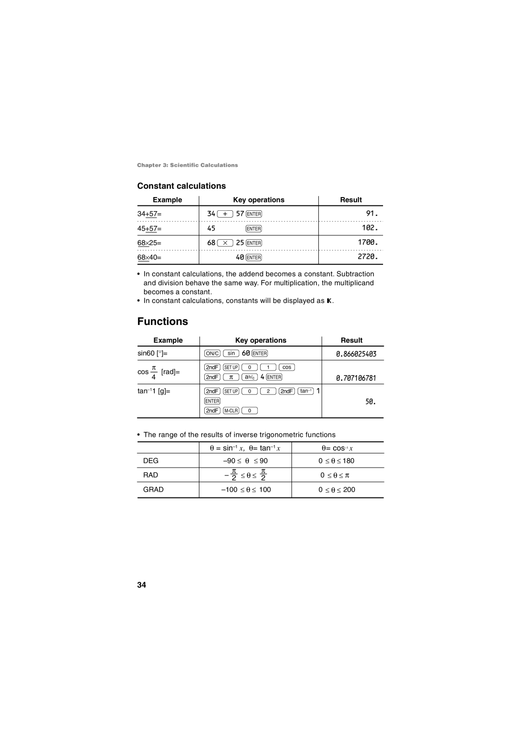 Sharp EL-5250, EL-5230 operation manual Functions, Constant calculations 