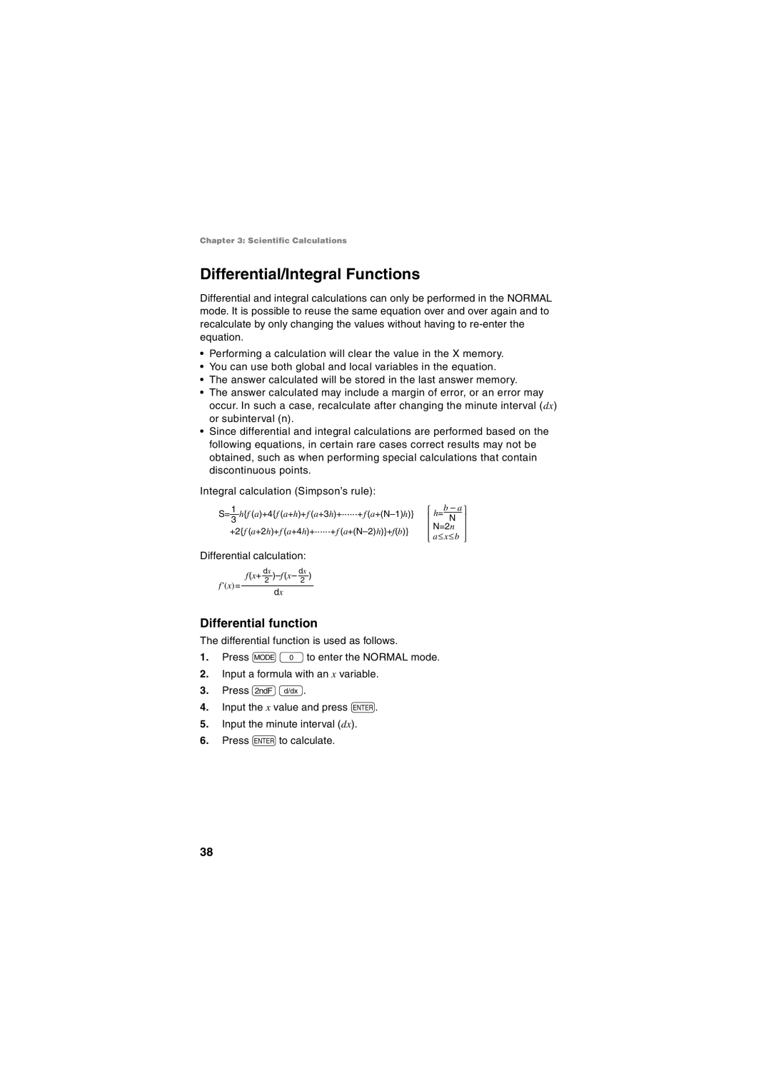 Sharp EL-5250, EL-5230 operation manual Differential/Integral Functions, Differential function 