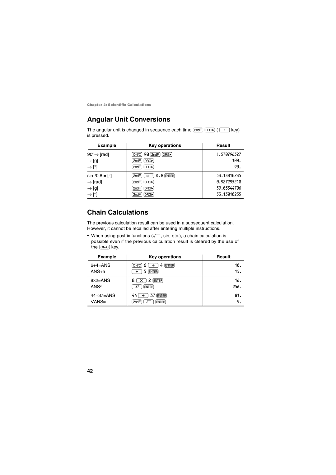 Sharp EL-5250, EL-5230 operation manual Angular Unit Conversions, Chain Calculations 