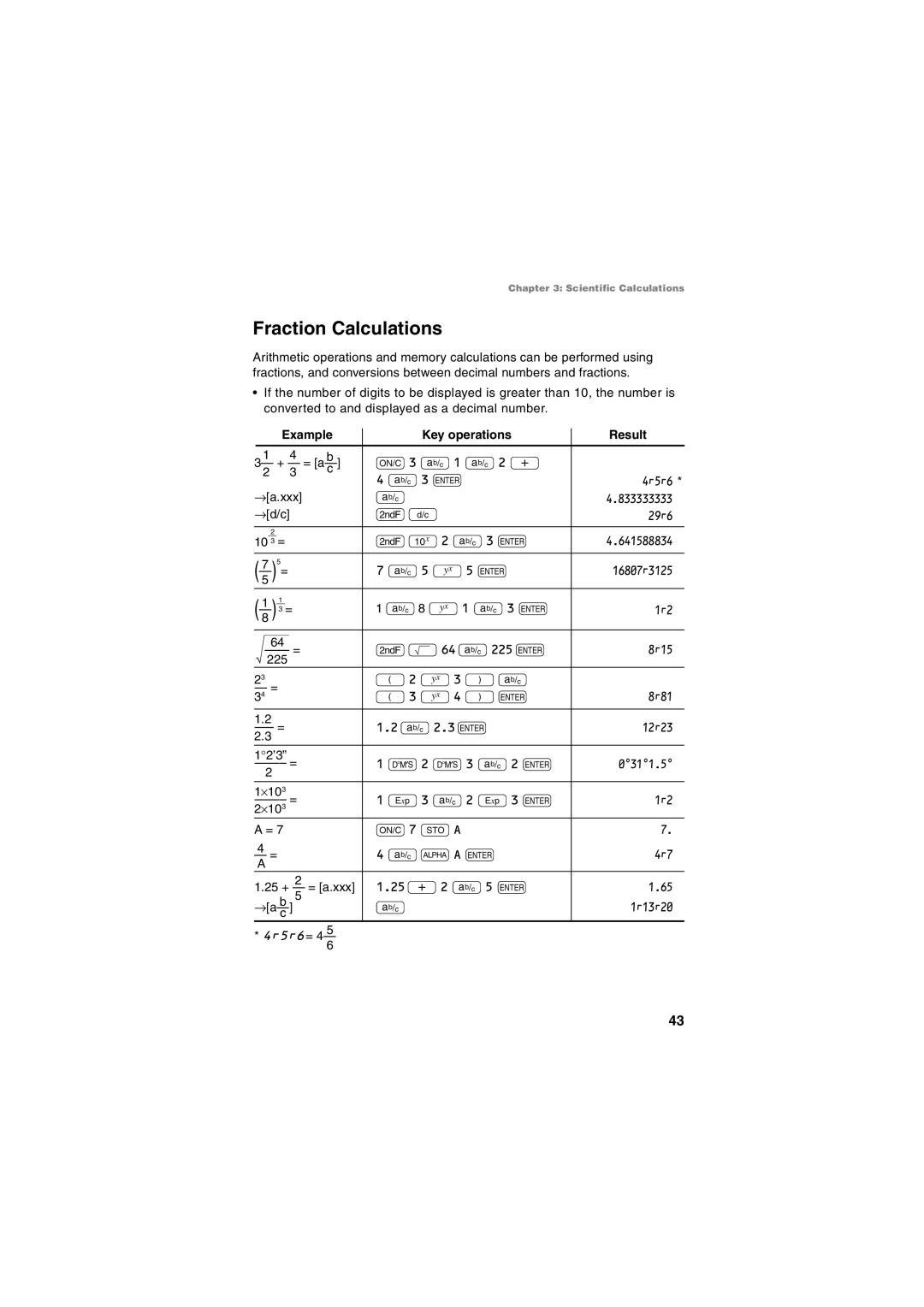 Sharp EL-5230, EL-5250 operation manual Fraction Calculations 