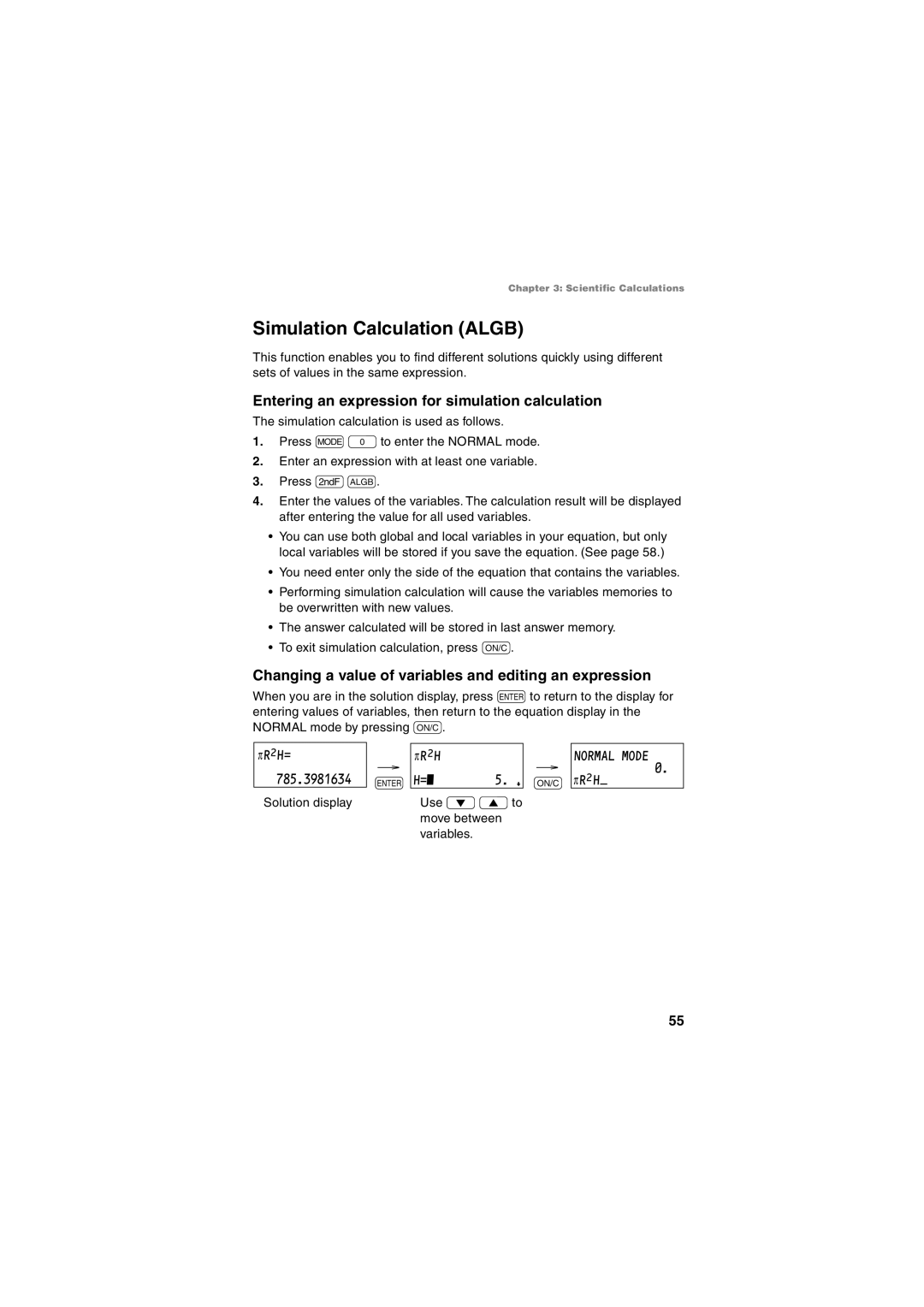 Sharp EL-5230, EL-5250 operation manual Simulation Calculation Algb, Entering an expression for simulation calculation 