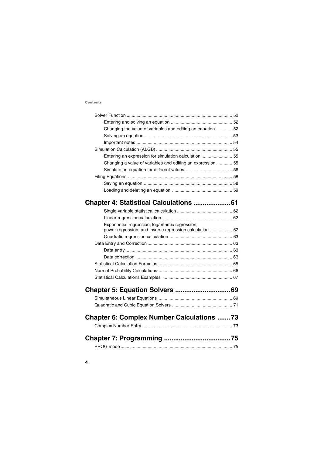 Sharp EL-5250, EL-5230 operation manual Statistical Calculations, Equation Solvers, Complex Number Calculations, Programming 