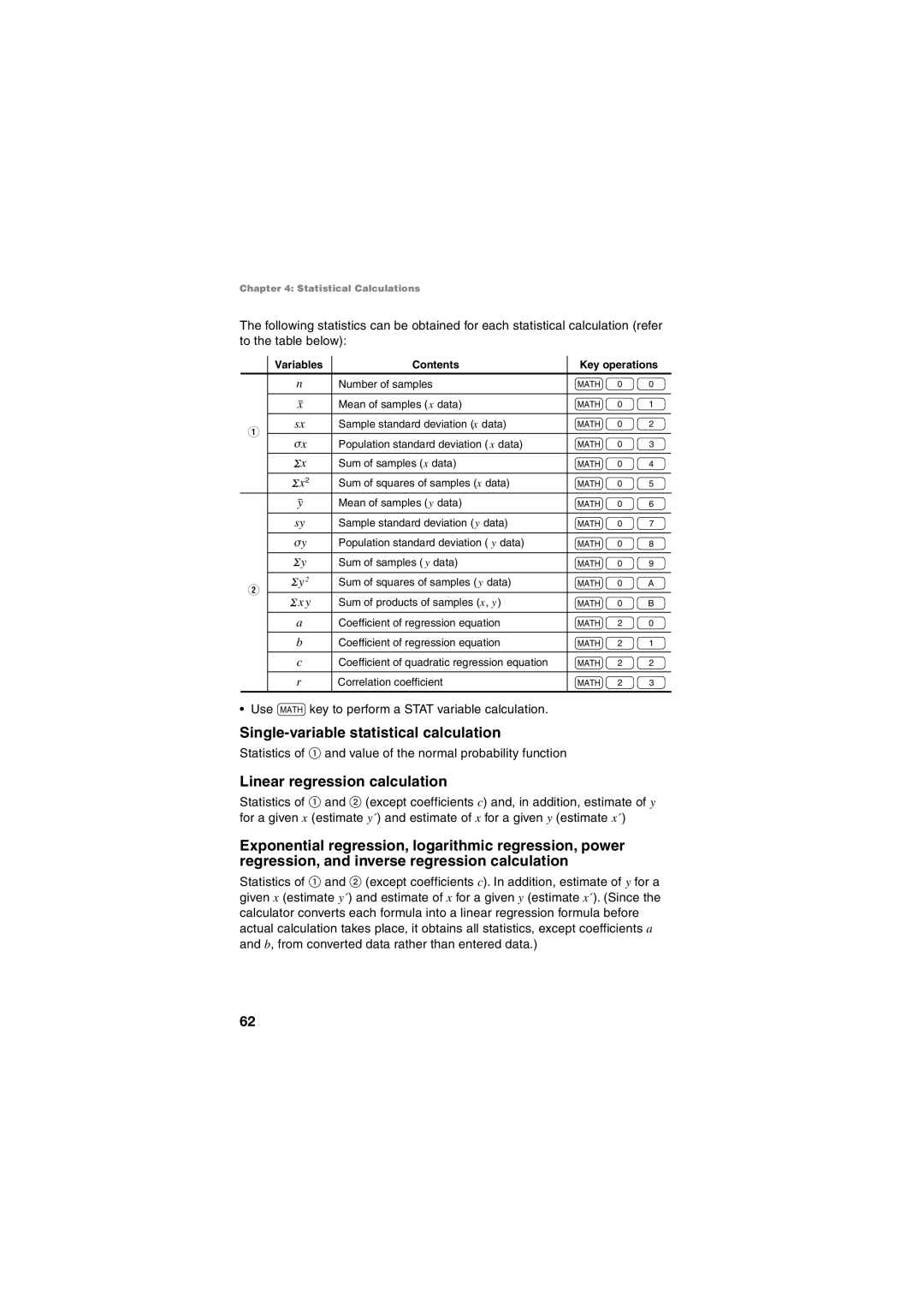 Sharp EL-5250, EL-5230 operation manual Single-variable statistical calculation, Linear regression calculation 