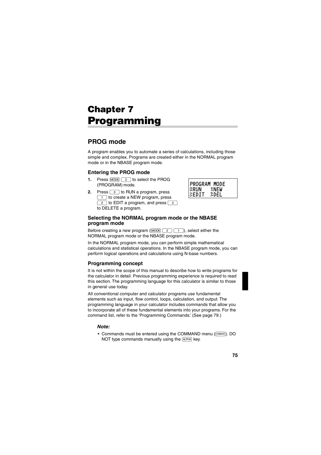 Sharp EL-5230 Programming, Entering the Prog mode, Selecting the Normal program mode or the Nbase program mode 