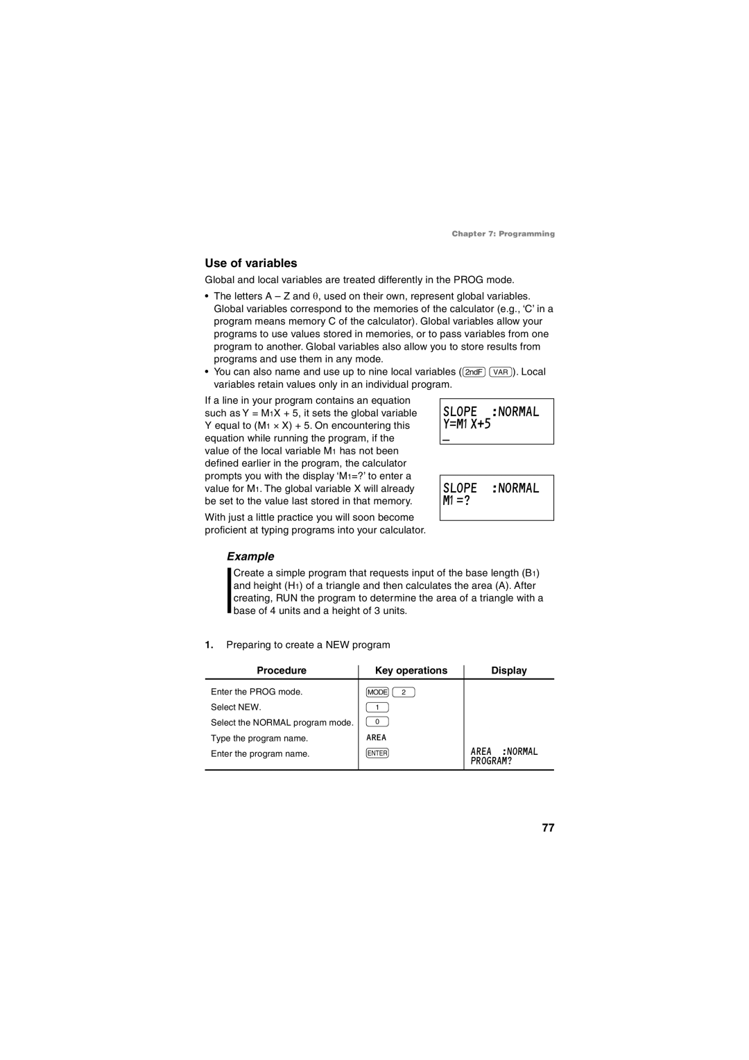 Sharp EL-5230, EL-5250 operation manual Use of variables, Procedure Key operations Display 