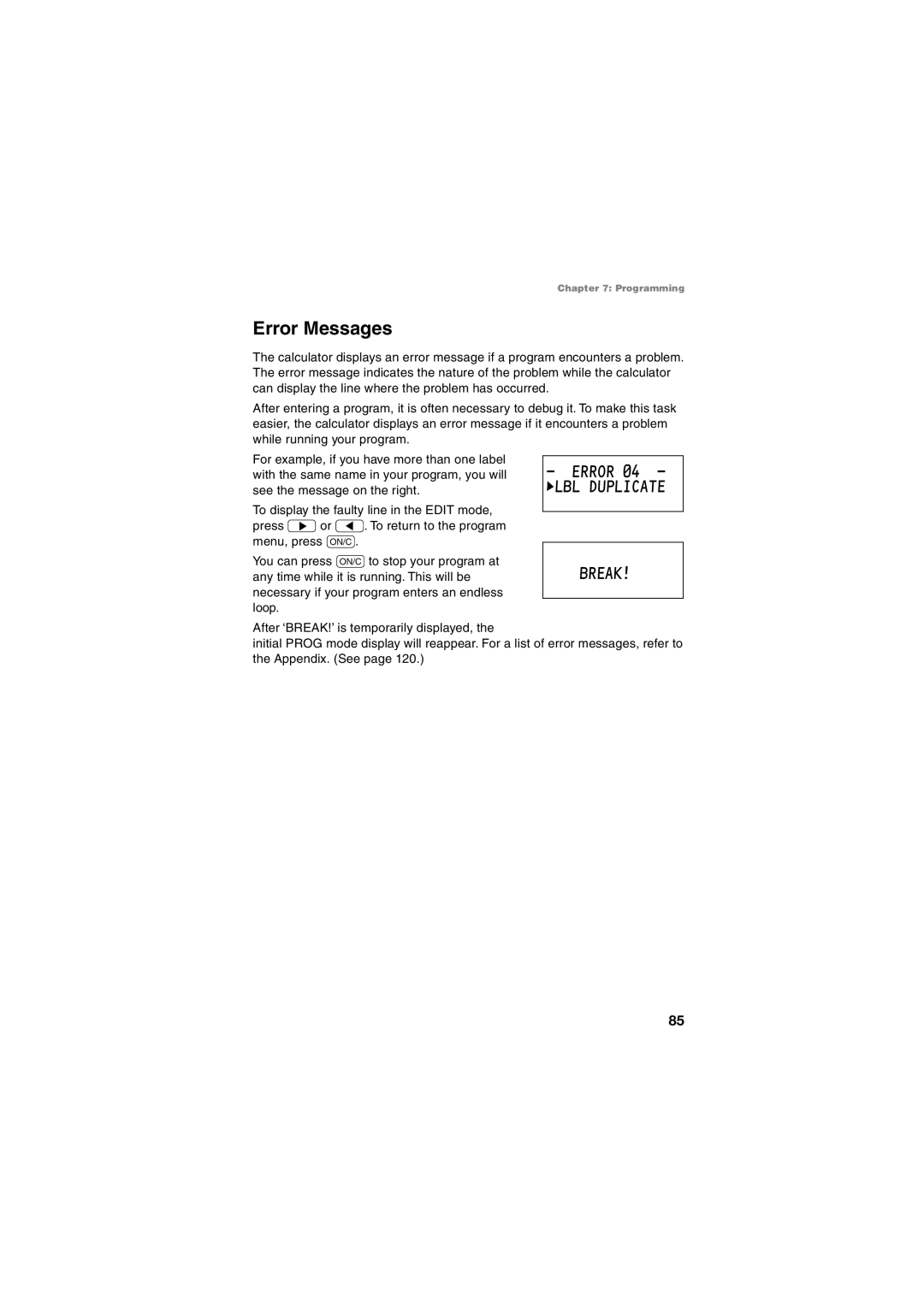 Sharp EL-5230, EL-5250 operation manual Error Messages, LBL Duplicate Break 