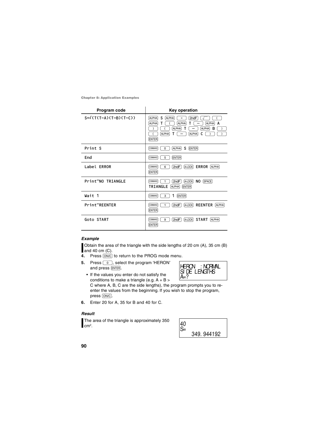 Sharp EL-5250, EL-5230 operation manual Program code Key operation, Example 