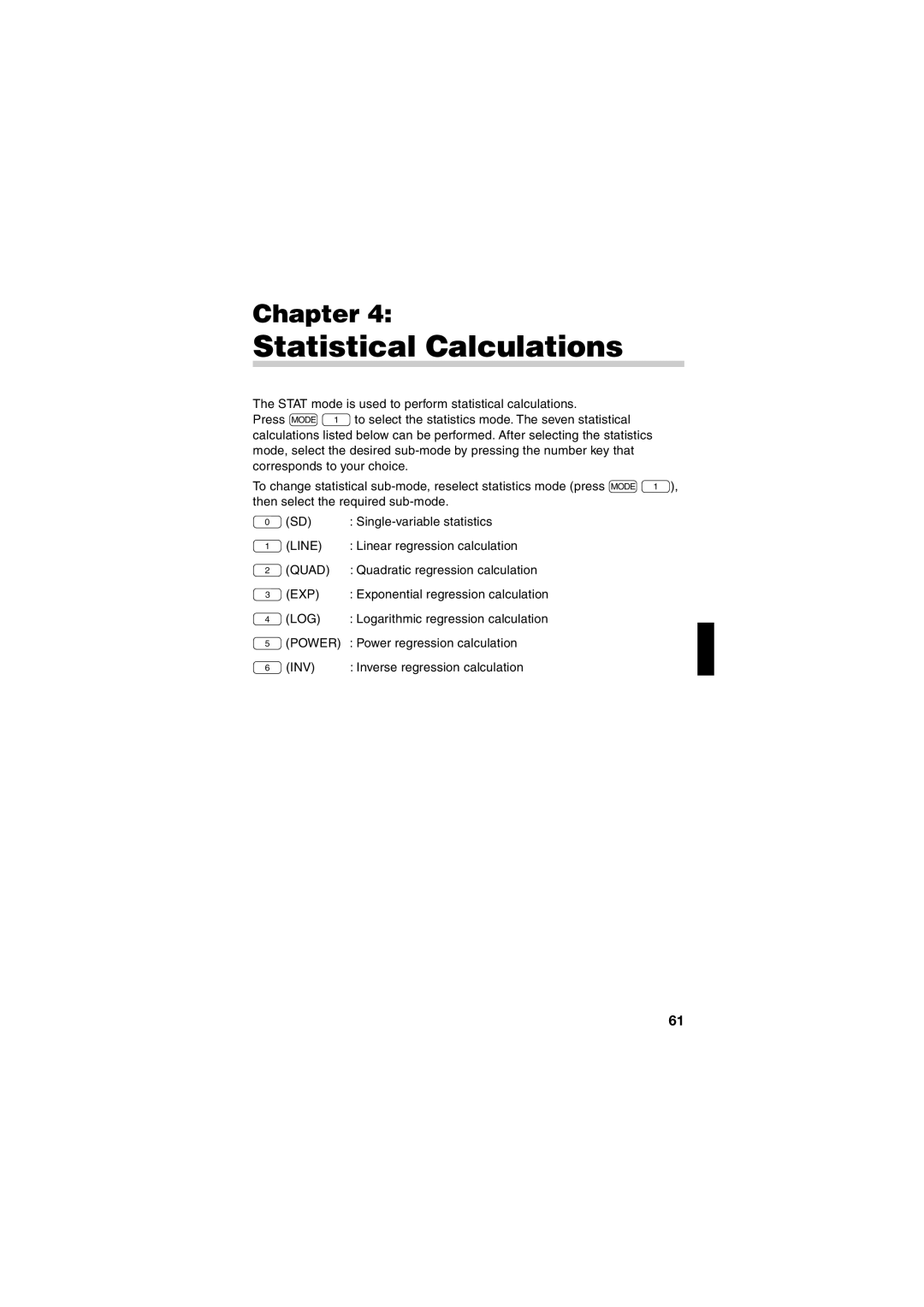 Sharp EL-5230, EL-5250 operation manual Statistical Calculations, Chapter, Inverse regression calculation 
