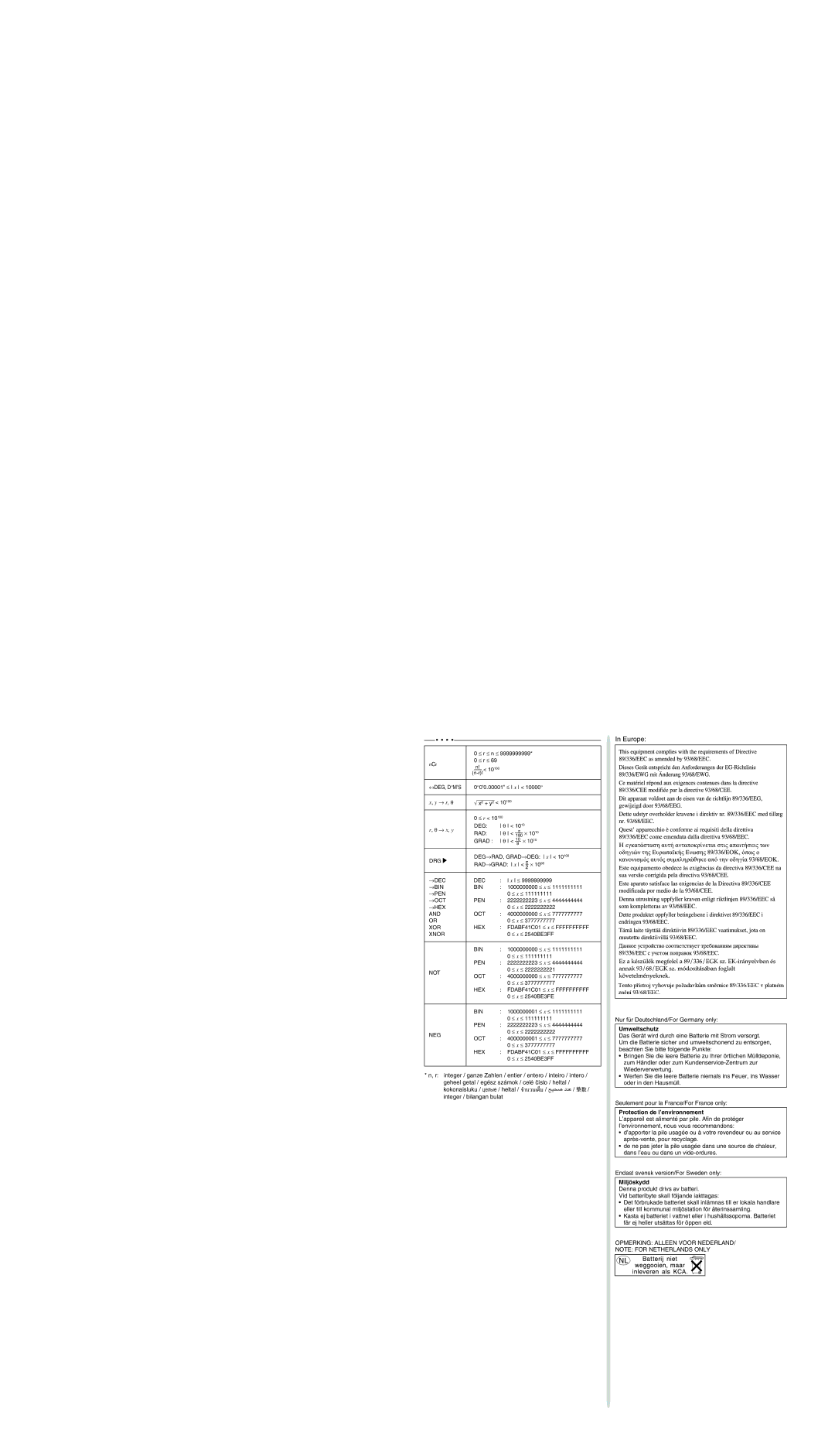 Sharp EL-531WH, EL-509W, EL-531WG operation manual Europe, Umweltschutz, Protection de l’environnement, Miljöskydd 