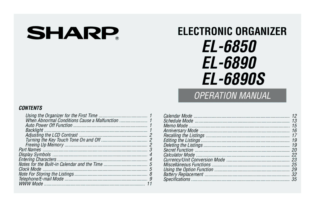 Sharp El-6850, El-6890S, El- 6890 operation manual EL-6850 EL-6890 EL-6890S 