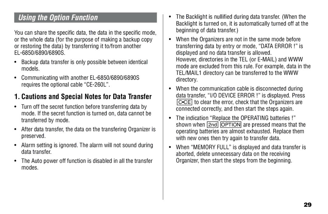 Sharp El-6850, El-6890S, El- 6890 operation manual Using the Option Function 