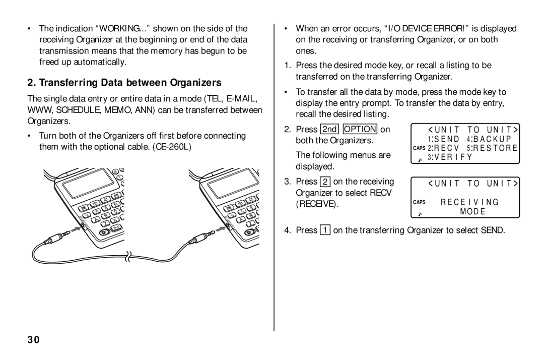 Sharp El- 6890, El-6890S, El-6850 operation manual Transferring Data between Organizers, Following menus are displayed 