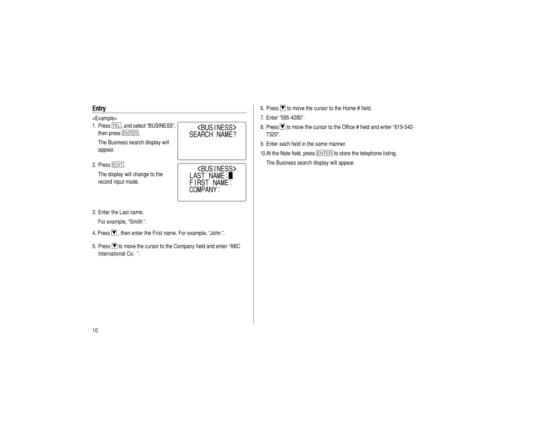 Sharp EL-6990 operation manual Entry, BUS I Ness Search NAME?, RST Name Company, Example, 7320 