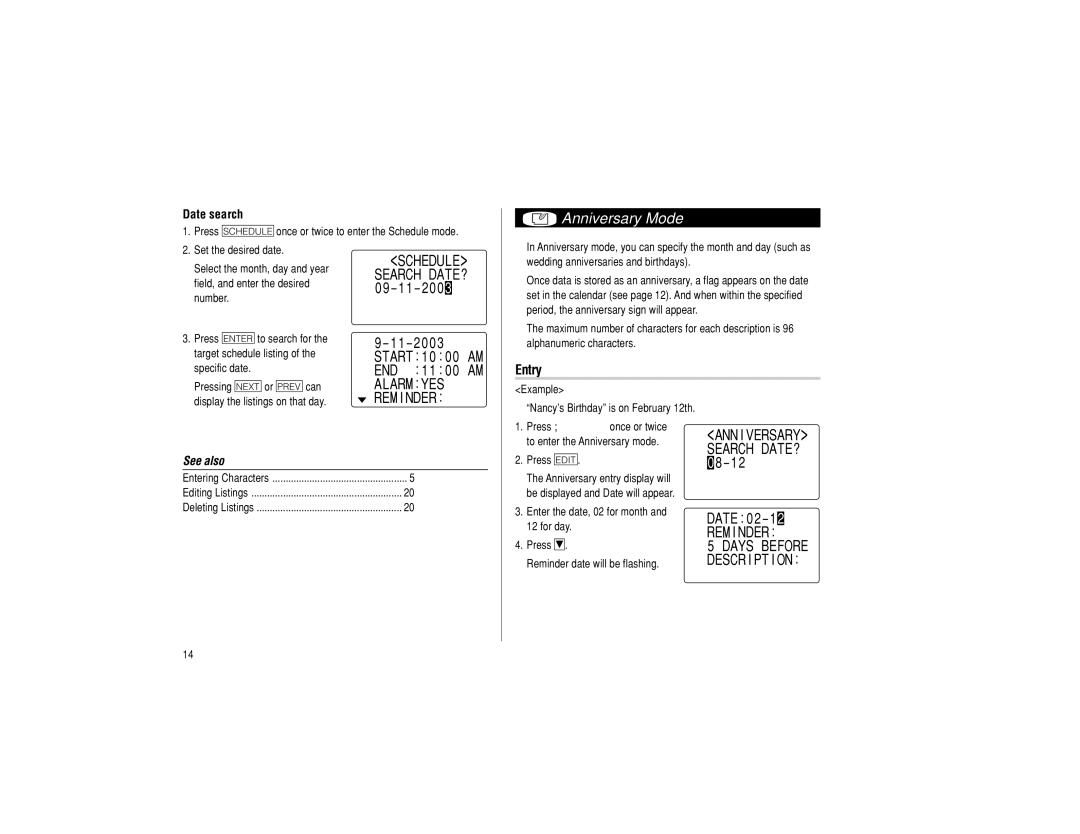 Sharp EL-6990 operation manual Anniversary Mode, Date search 