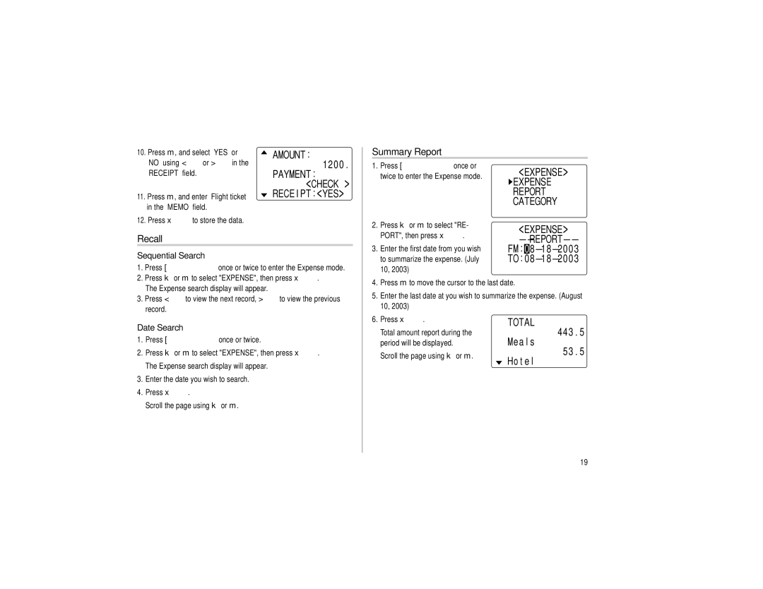 Sharp EL-6990 operation manual Summary Report, Recall, Payment Check Rece I PT YES, Expense, Total 