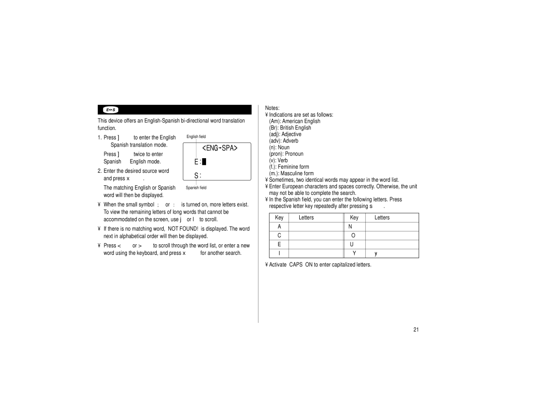 Sharp EL-6990 operation manual Word Translator Mode, Eng Spa 