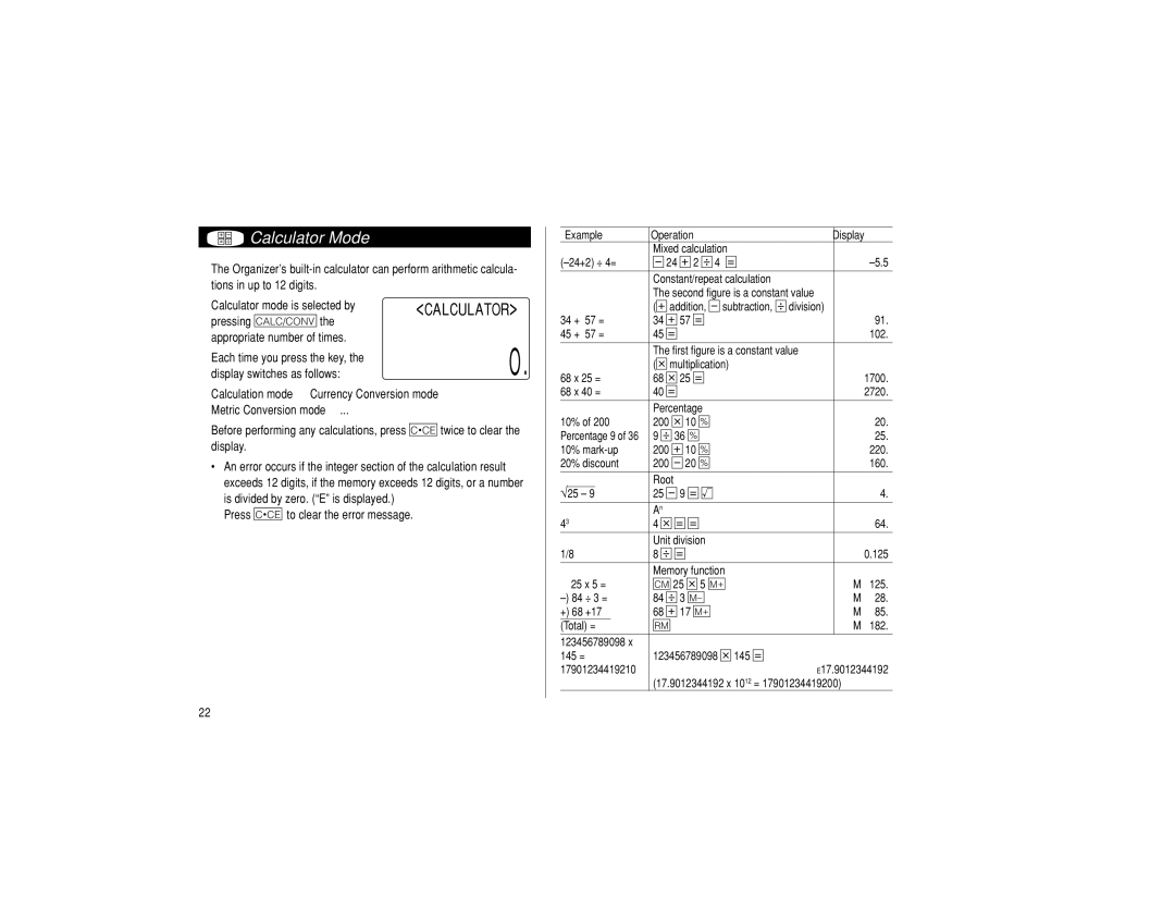 Sharp EL-6990 operation manual Calculator Mode, CAL Culat or, Example Operation Display 