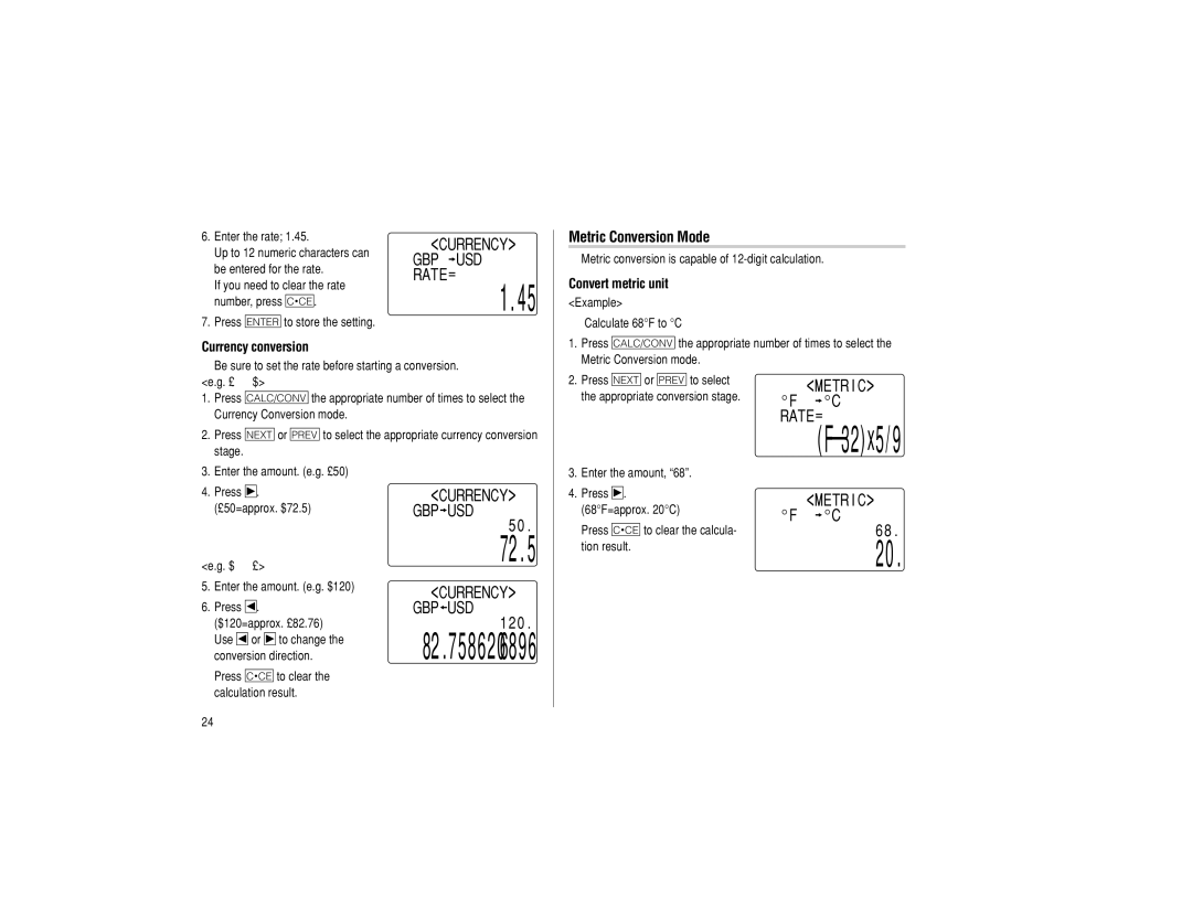 Sharp EL-6990 operation manual Metric Conversion Mode, Convert metric unit, Currency conversion 