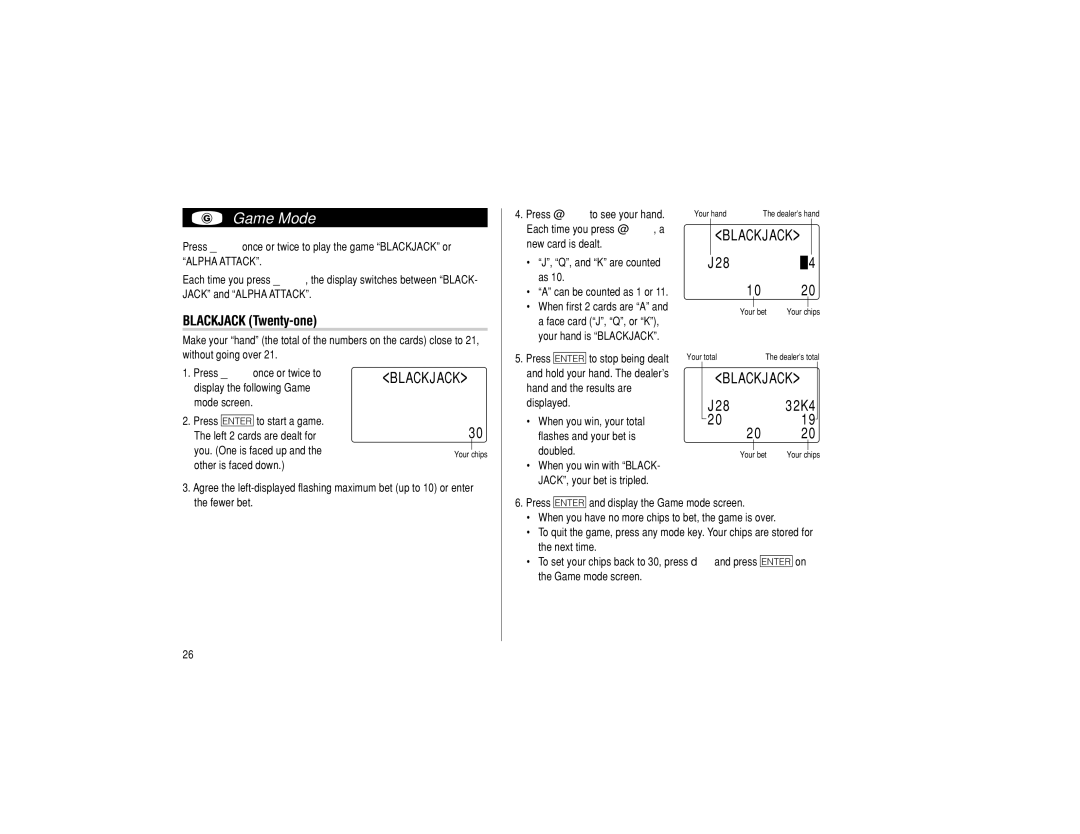 Sharp EL-6990 operation manual Game Mode, Blackjack Twenty-one, 32K4 