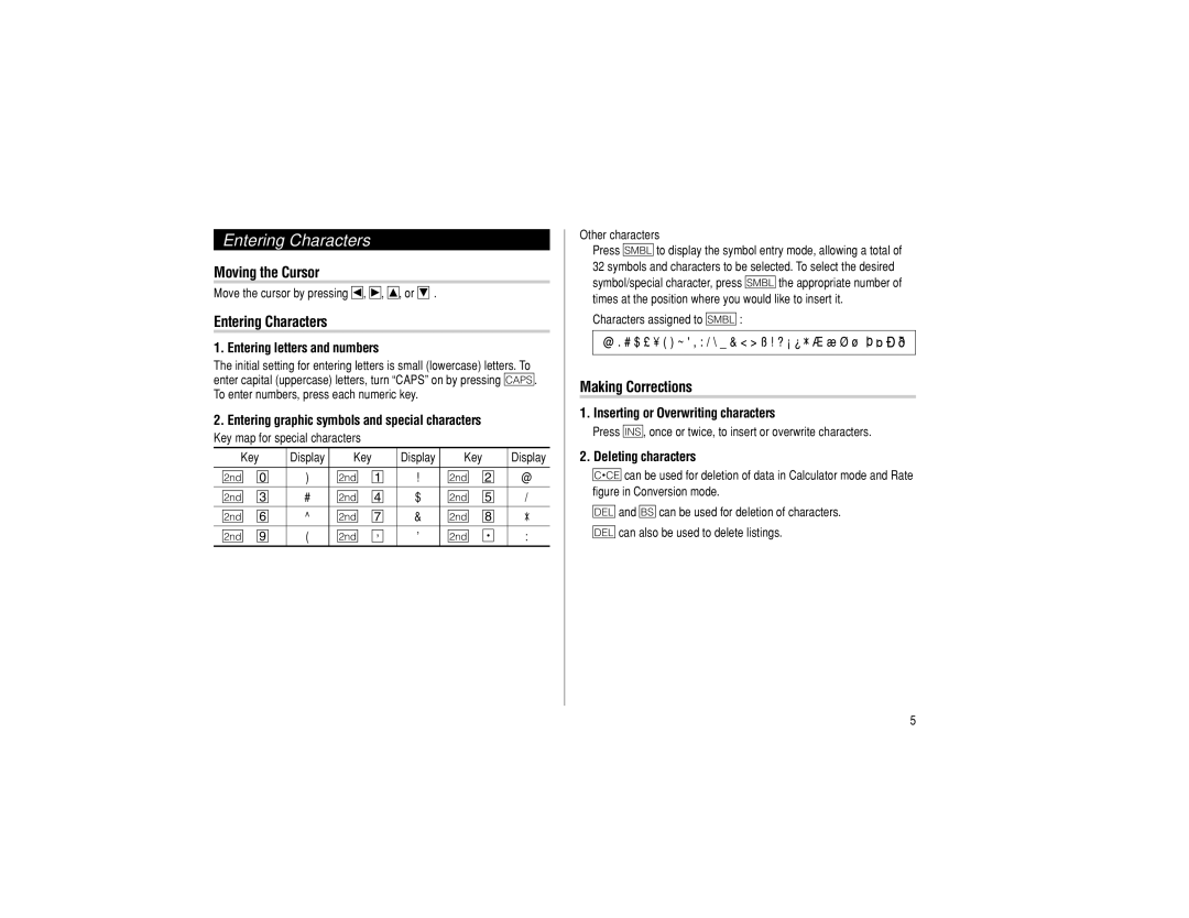 Sharp EL-6990 operation manual Entering Characters, Moving the Cursor, Making Corrections 