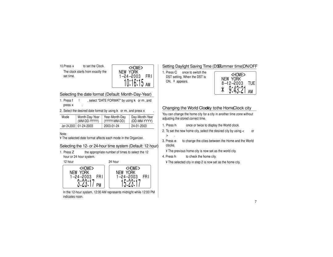 Sharp EL-6990 operation manual Home, Selecting the date format Default Month-Day-Year, Ne W Y Ork 