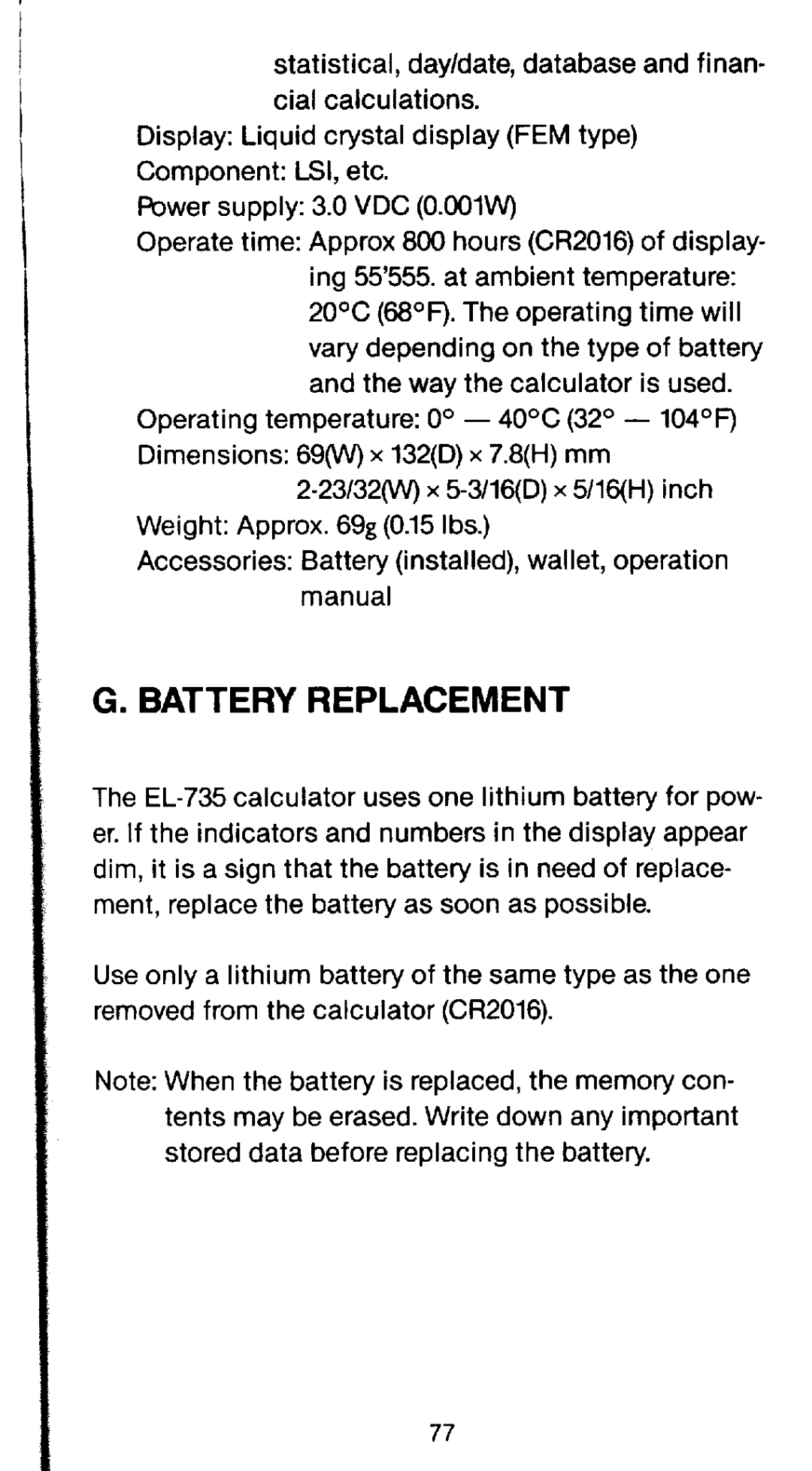 Sharp EL-735 manual 