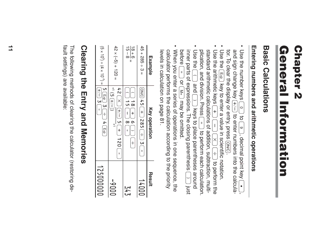 Sharp EL-738 operation manual 14000, 343, 9000, Basic Calculations, Clearing the Entry and Memories 