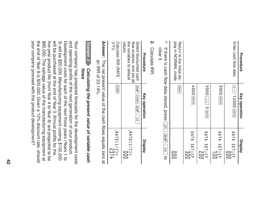 Sharp EL-738 operation manual 2314, Calculating the present value of variable cash ﬂows 