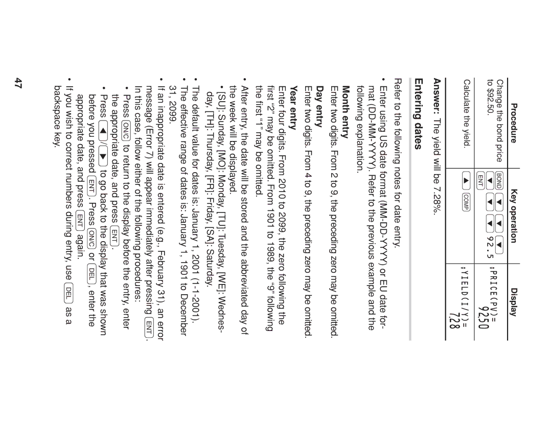 Sharp EL-738 operation manual 9250, 728, Entering dates 