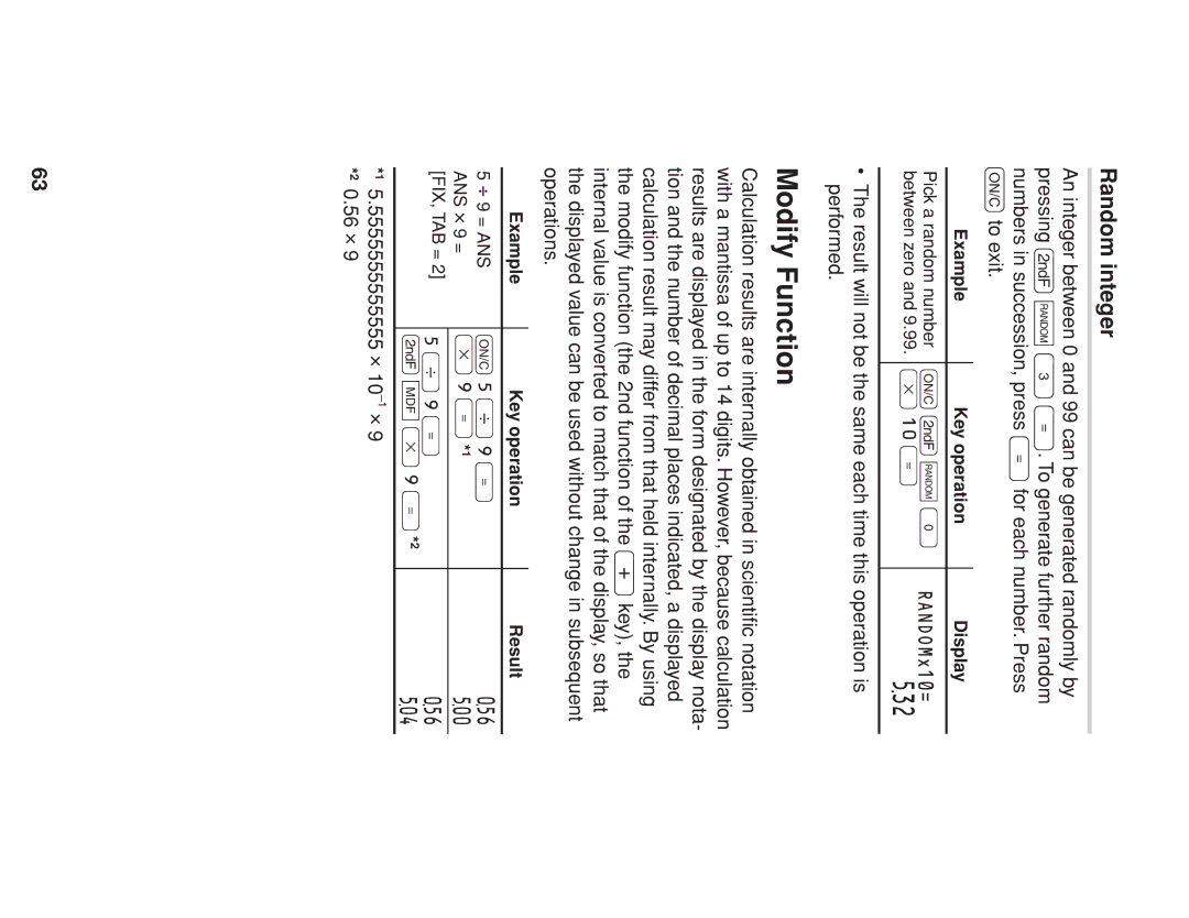 Sharp EL-738 operation manual 532, Modify Function, Random integer 