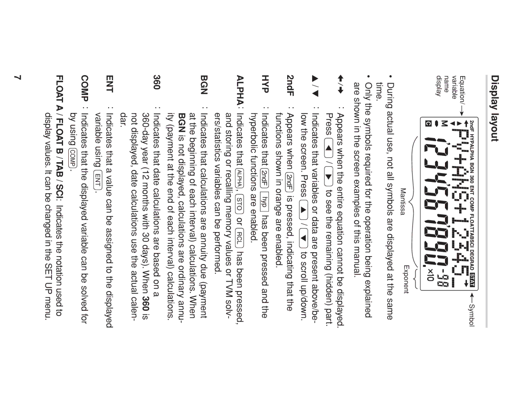 Sharp EL-738 operation manual Display layout, 2ndF 