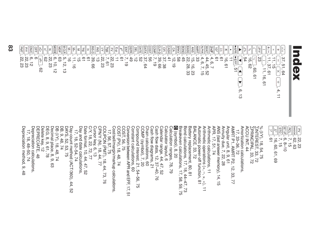 Sharp EL-738 operation manual Index 