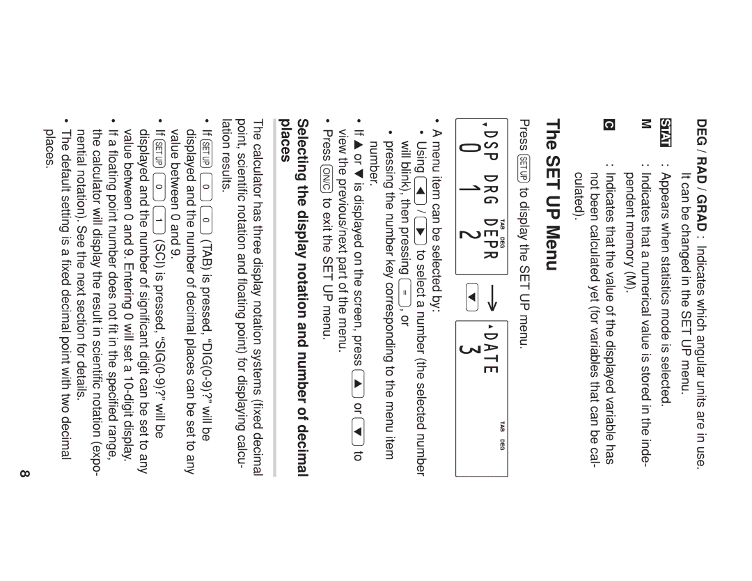 Sharp EL-738 operation manual SET UP Menu, Selecting the display notation and number of decimal places 