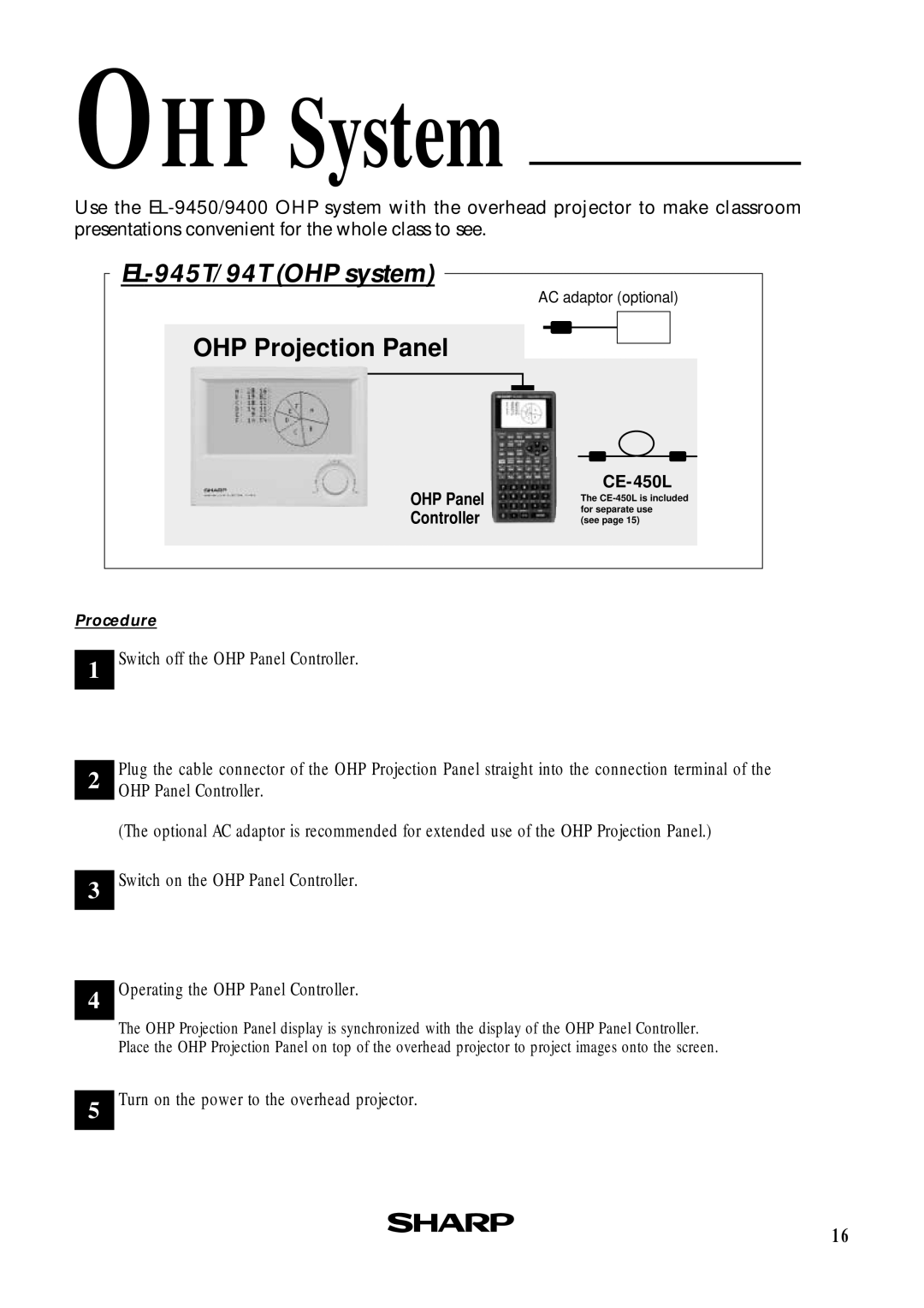 Sharp EL-9400, EL-9450 manual OHP System, EL-945T/94T OHP system 