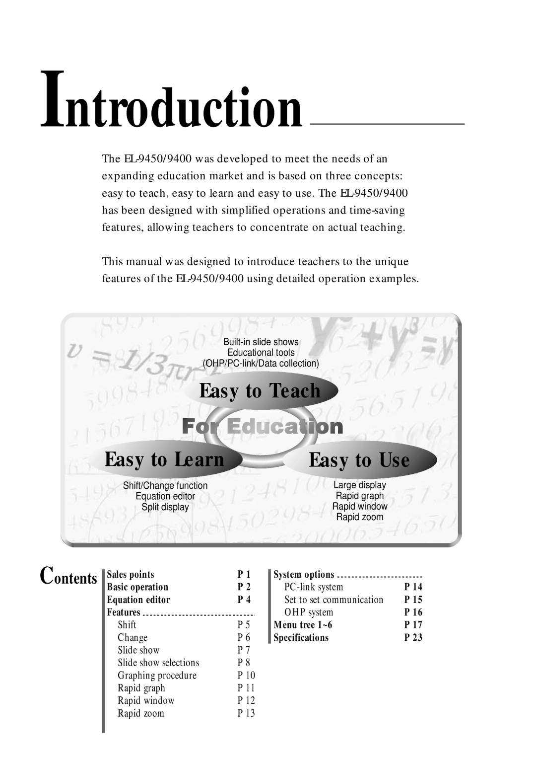 Sharp EL-9400, EL-9450 manual Introduction, Easy to Teach 