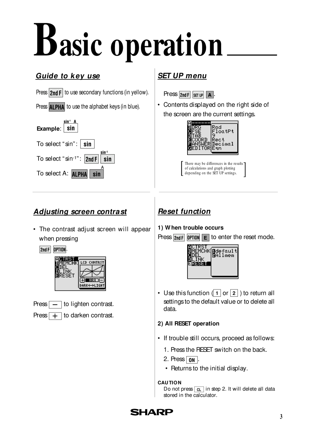 Sharp EL-9450, EL-9400 manual Guide to key use 