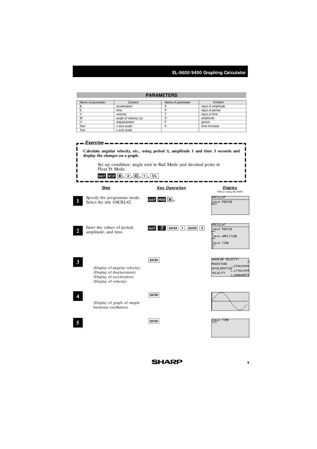 Sharp EL-9400, EL-9600 manual Select the title Oscillat 