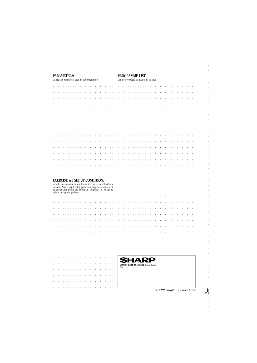 Sharp EL-9600, EL-9400 manual Parameters Programme List 