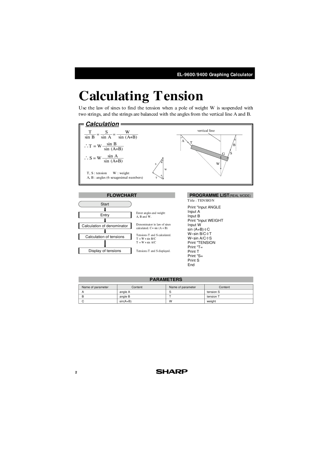 Sharp EL-9600, EL-9400 manual = W Sin B, = W Sin a, Print T Print S= End 