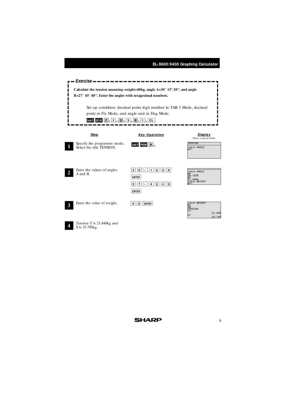 Sharp EL-9400, EL-9600 manual Tension T is 21.840kg 