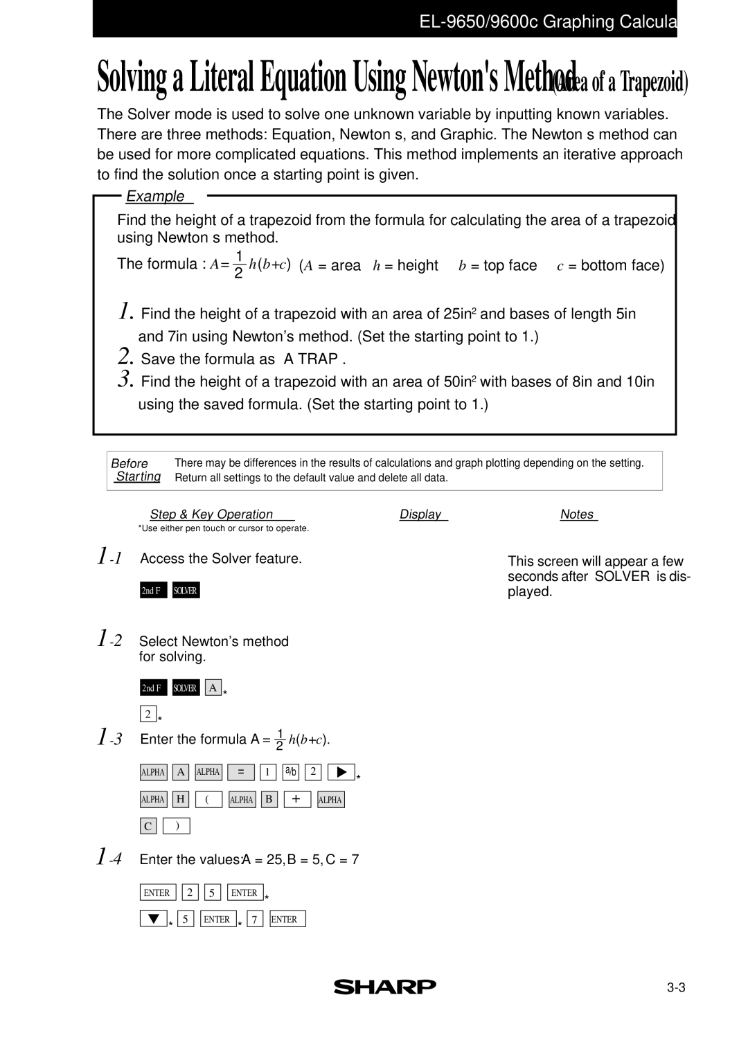 Sharp EL-9650, EL-9400, EL-9600c manual 1Access the Solver feature 