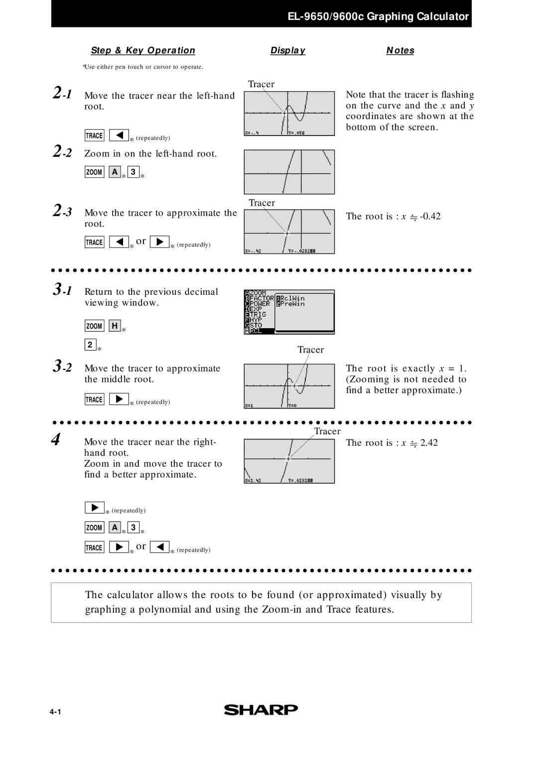 Sharp EL-9650, EL-9400, EL-9600c manual 1Move the tracer near the left-hand root 