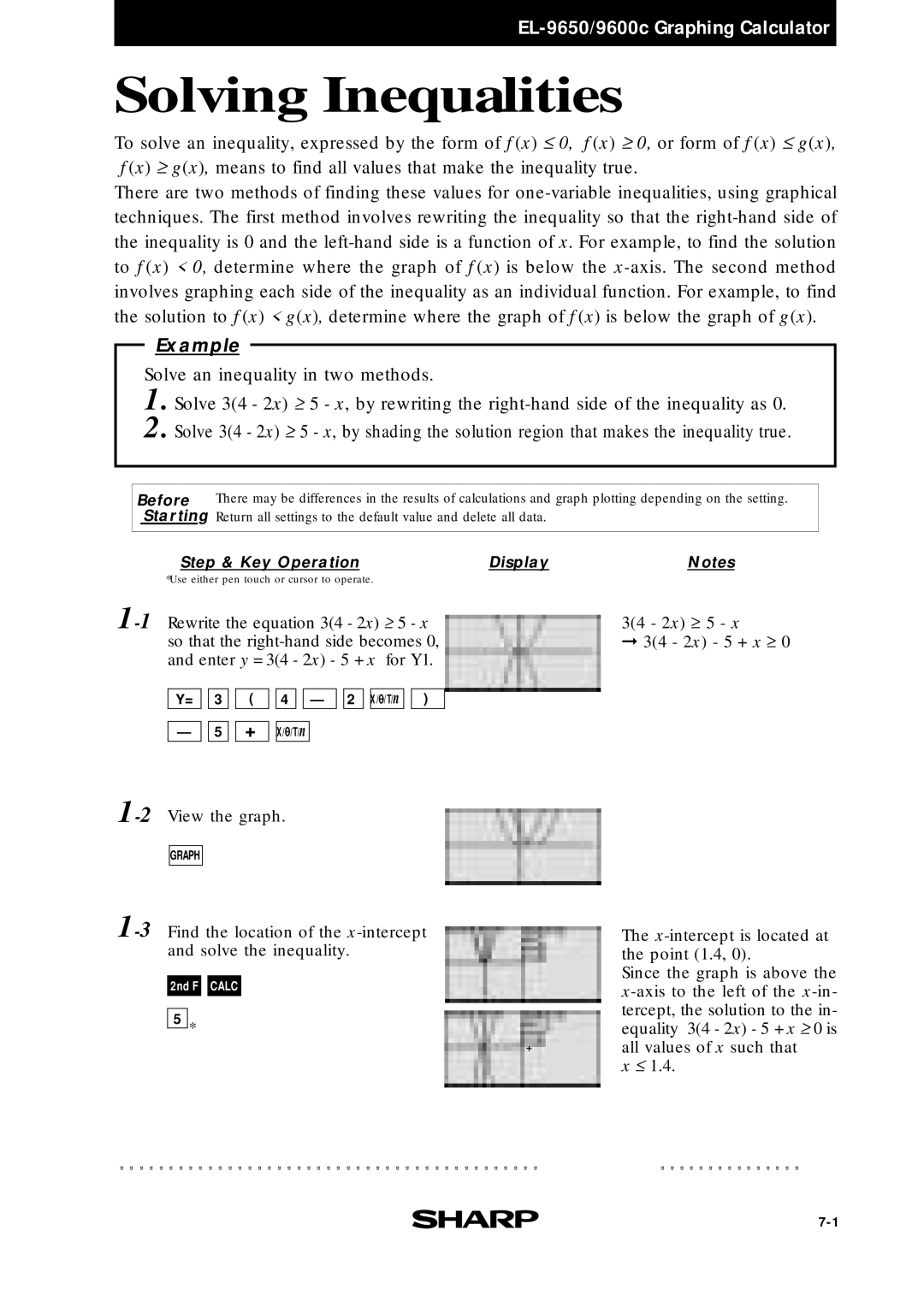 Sharp EL-9650, EL-9400, EL-9600c manual Solving Inequalities 