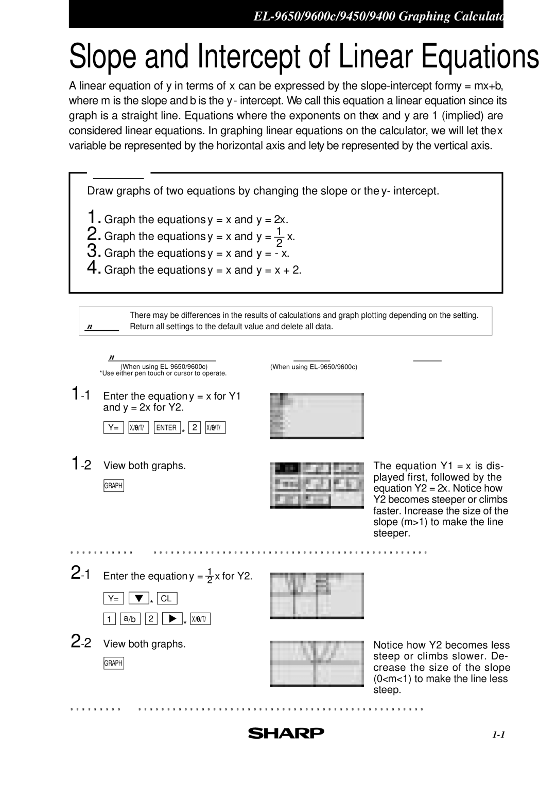 Sharp EL-9650, EL-9400, EL-9600c manual Slope and Intercept of Linear Equations 