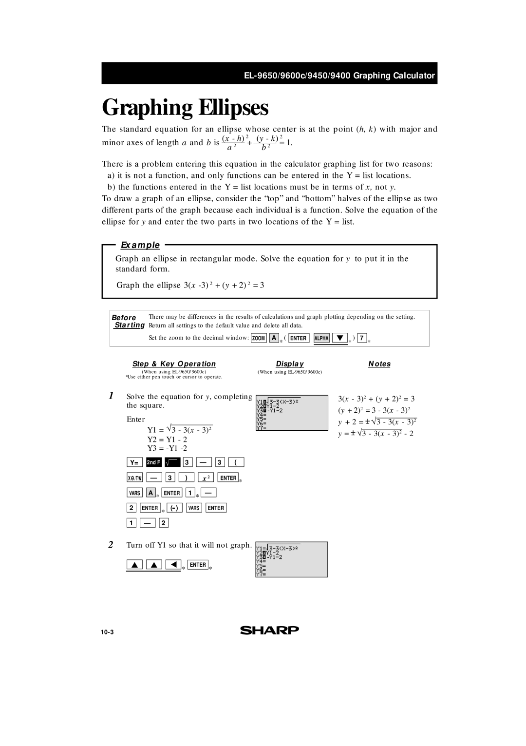 Sharp EL-9600c, EL-9400, EL-9650 manual Graphing Ellipses 