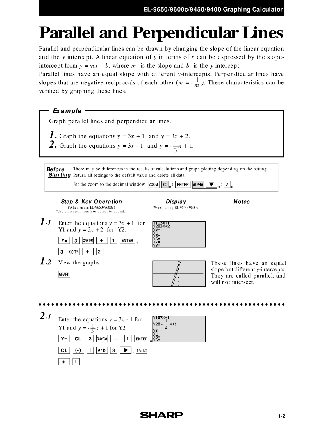 Sharp EL-9600c, EL-9400, EL-9650 manual Parallel and Perpendicular Lines 