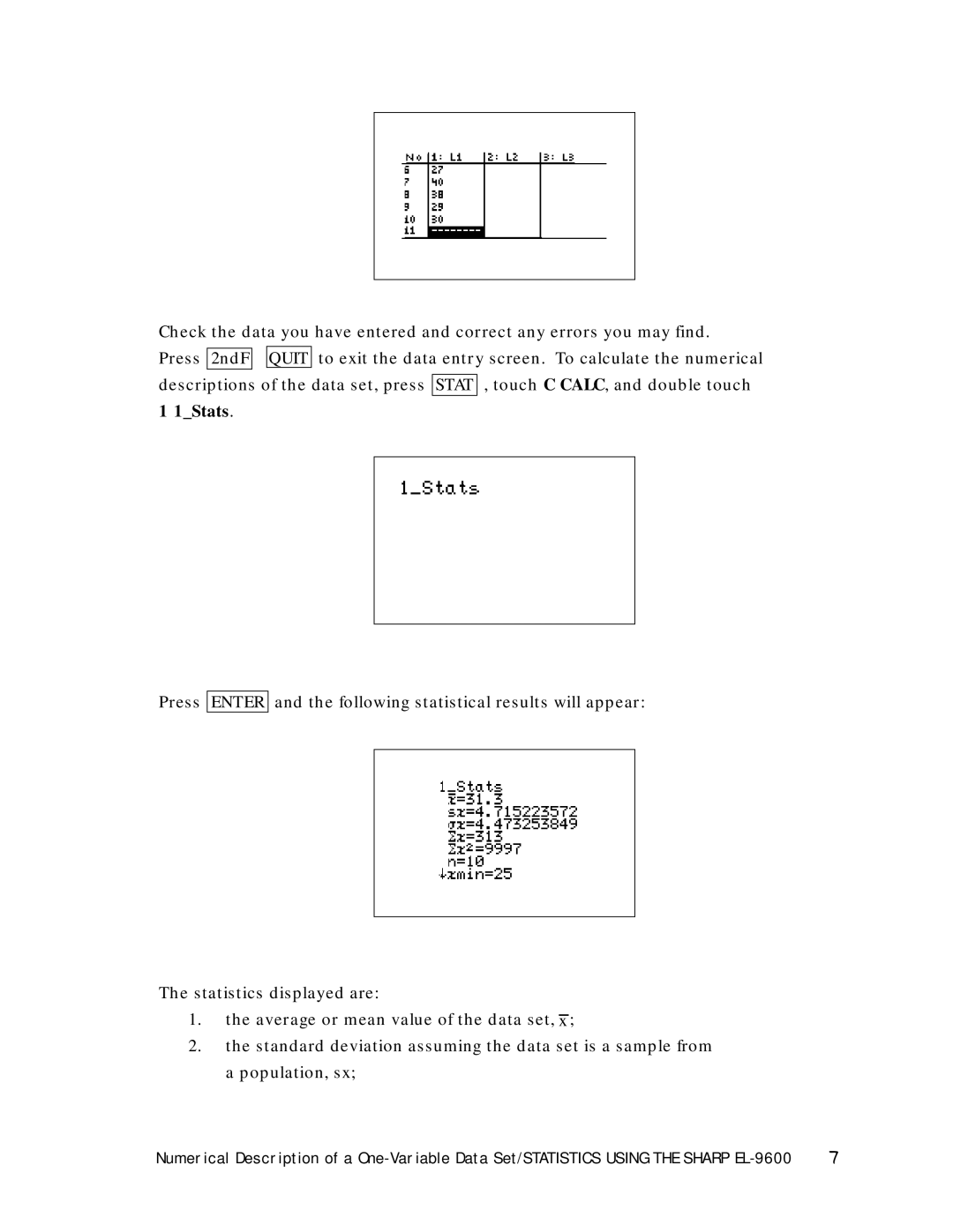 Sharp EL-9600 manual 1Stats 