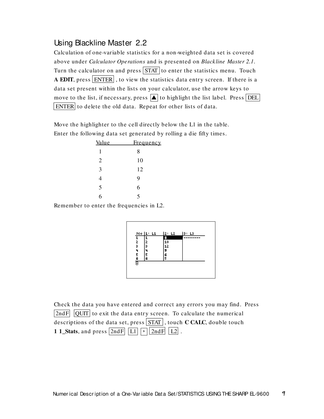 Sharp EL-9600 manual Using Blackline Master 