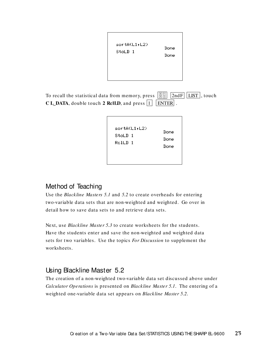 Sharp EL-9600 manual List , touch 