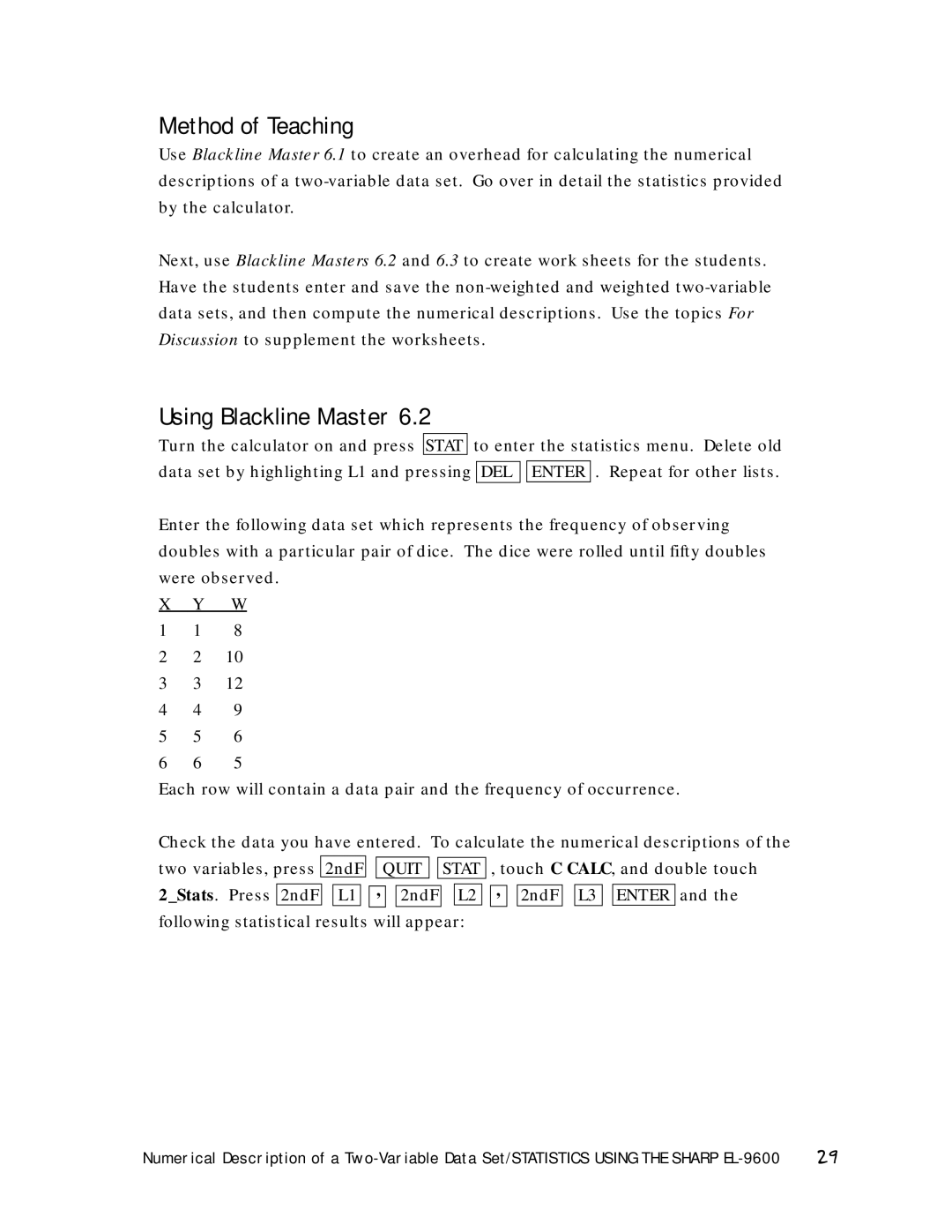 Sharp EL-9600 manual 2Stats. Press 